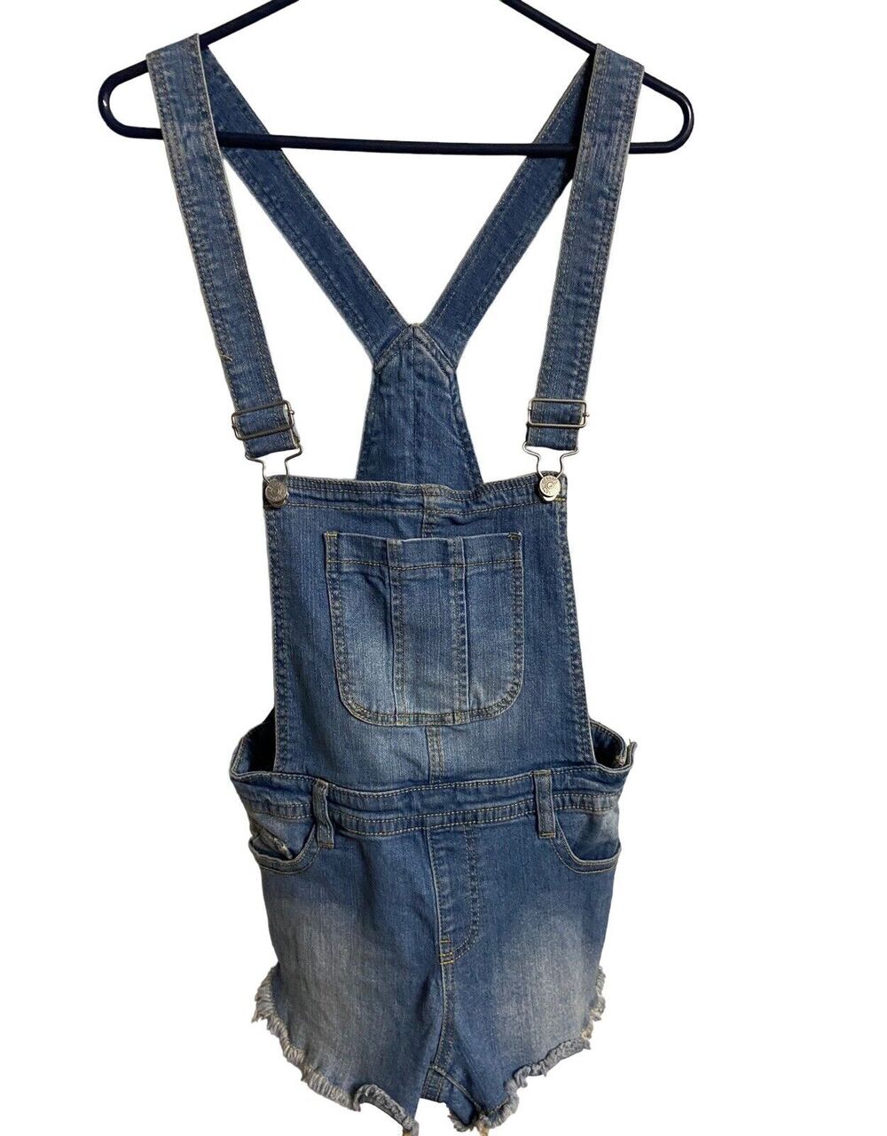 Delias Bibs Shortalls Womens Small Light Wash Denim Overall Fringed Hem Thrashed